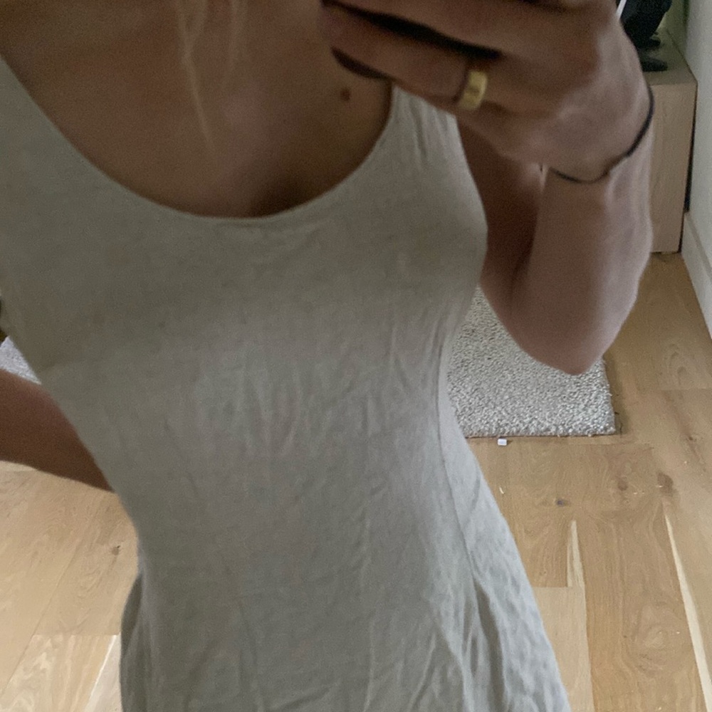 Linen blend mini dress s oatmeal beige fitted